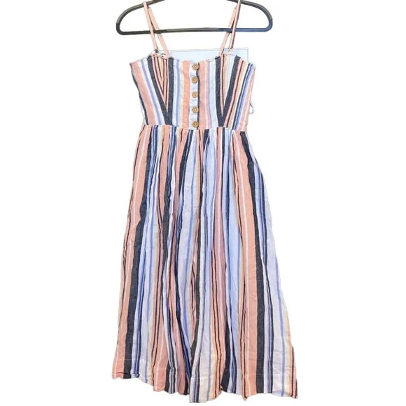 FREE PEOPLE Lilah Strapless Smocked Midi Dress Striped Size Small - Picture 2 of 10